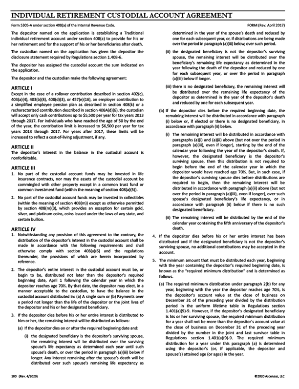 Individual Retirement Custodial Account Agreement